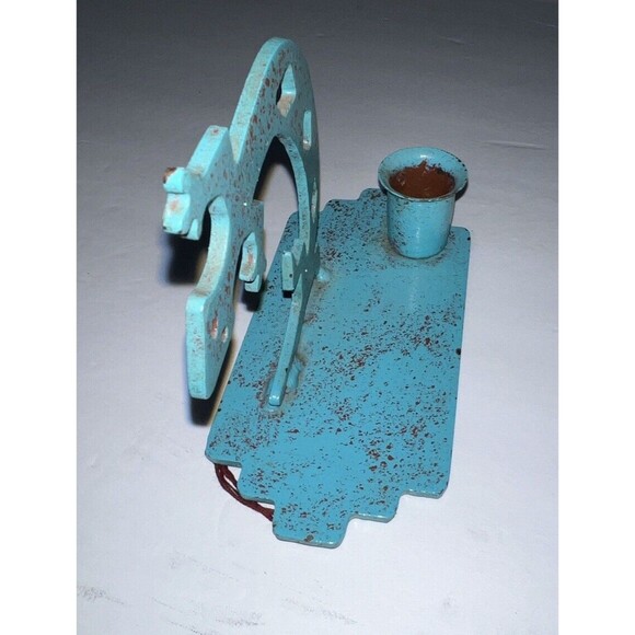 Metal Man Turquoise Metal Art Lizard Candle Holder Tribal Art Sculpture Vintage - Picture 3 of 5